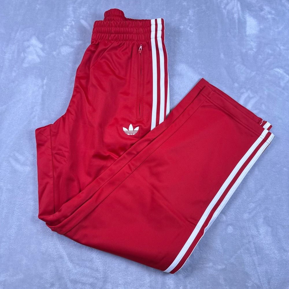 Adidas Firebird Track Pants Mens S Red White 3-Stripes Trefoil Logo